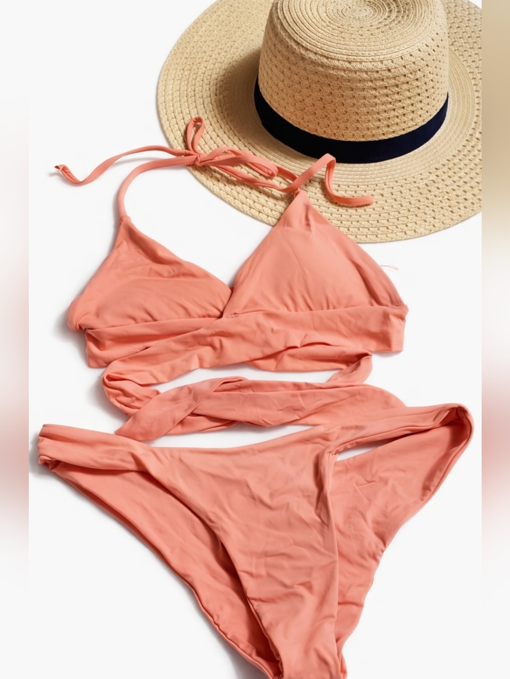Forever 21 Coral Wrap Tie Bikini Set